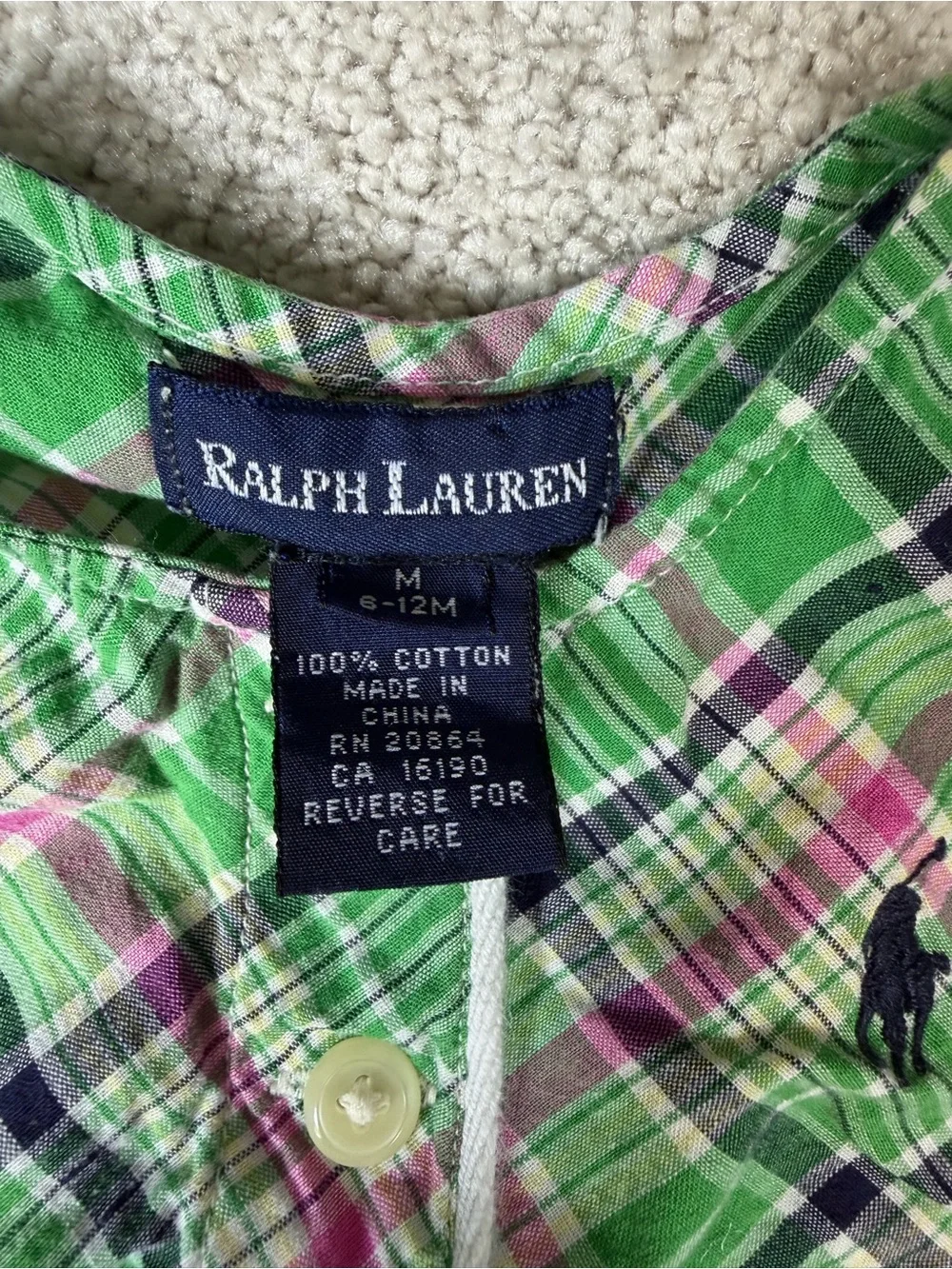 RALPH LAUREN Baby Sz M 6-12 Months Green Bubble Romper Multi‎ Plaid Girls Preppy